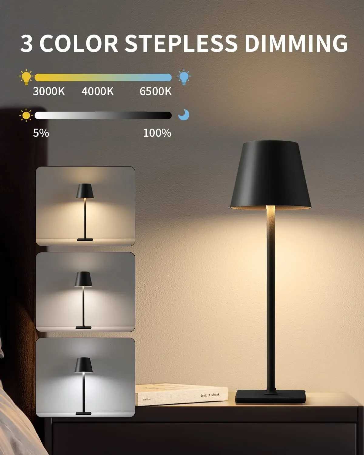3 Colors Dimmable Wireless Reading Lamp with Touch Sensor Rechargeable Desktop Night Light for Hotel Bar Bedroom Decor XJ250725