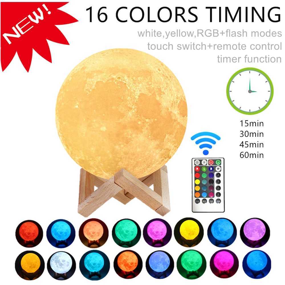 Moon Lamp Night Light 3D Print Moonlight Timeable LED Dimmable Rechargeable Bedside Table Desk Lamp Dropship XJ250725