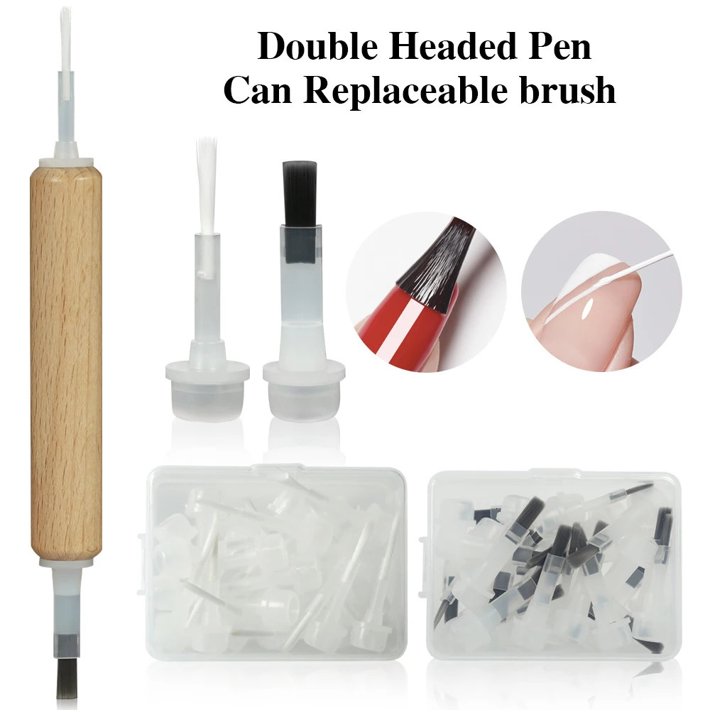 1SET Disposable Nail Polish Brush With Double Head Pen Can Replacement Head Brush Nail Brush Liquid Applicators Manicure Tools 250716
