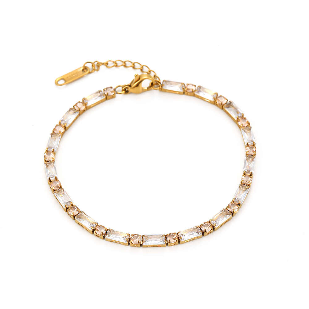 INS Luxury jewelry designer bracelet tennis bracelet high-end fashion full diamond stainless steel bracelet 18K gold emerald zircon titanium steel jew