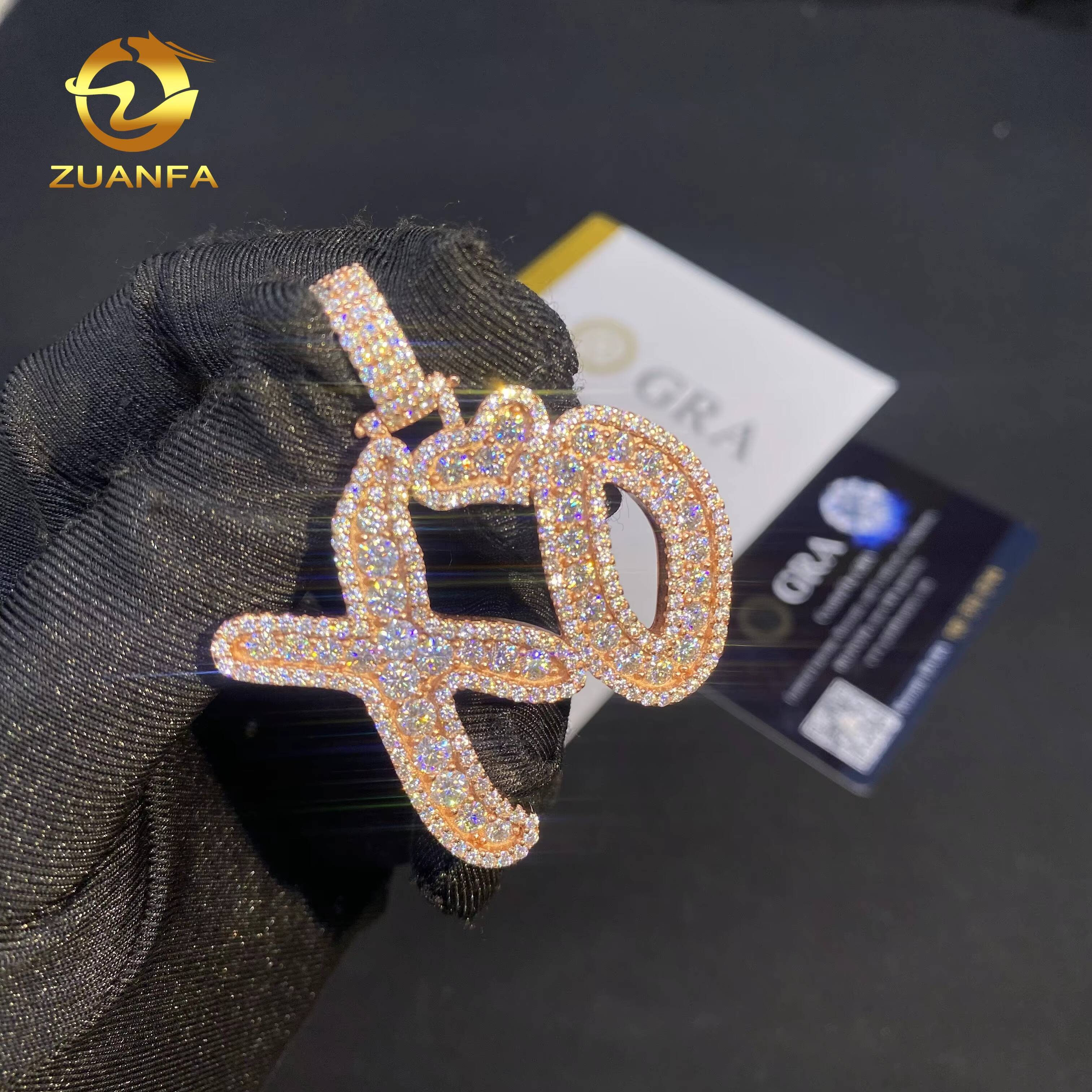 GRA Certificate Fine Hip Hop Jewelry Name Pendant Custom Iced Out 925 Silver VVS Moissanite Diamond Charm Letter XO Pendant