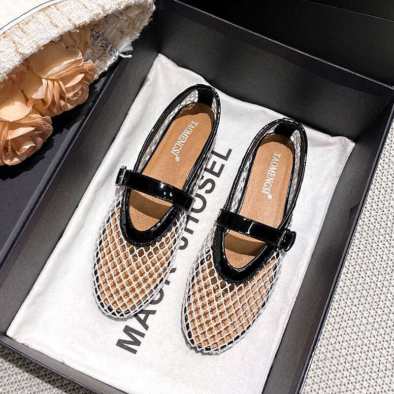 35-43 Breathable Mesh Flat One Strap Single Shoes Mary Jane Sandals Women