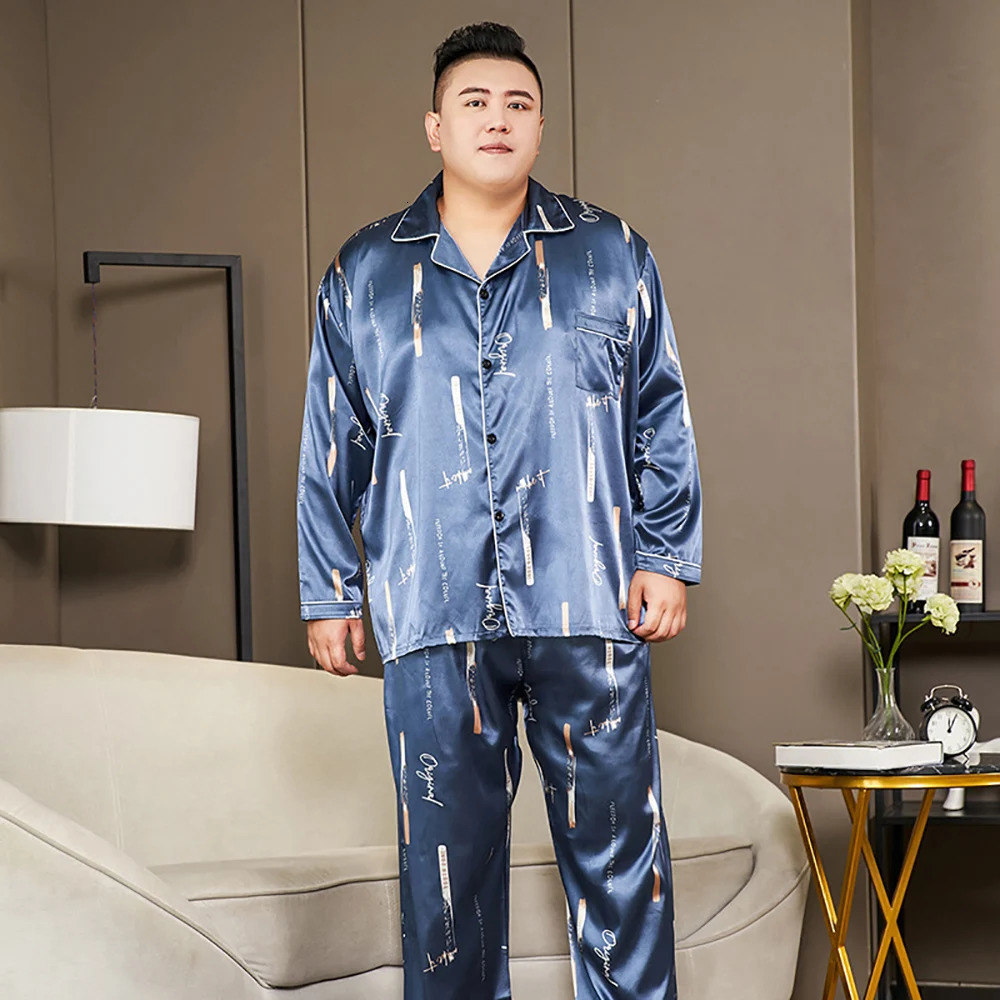 5XL Big Size Pajamas For Men 165KG Spring Summer Ice Silk Satin Cool Pajama Man Set Casual Loose Print Sleepwear Pijama 250724