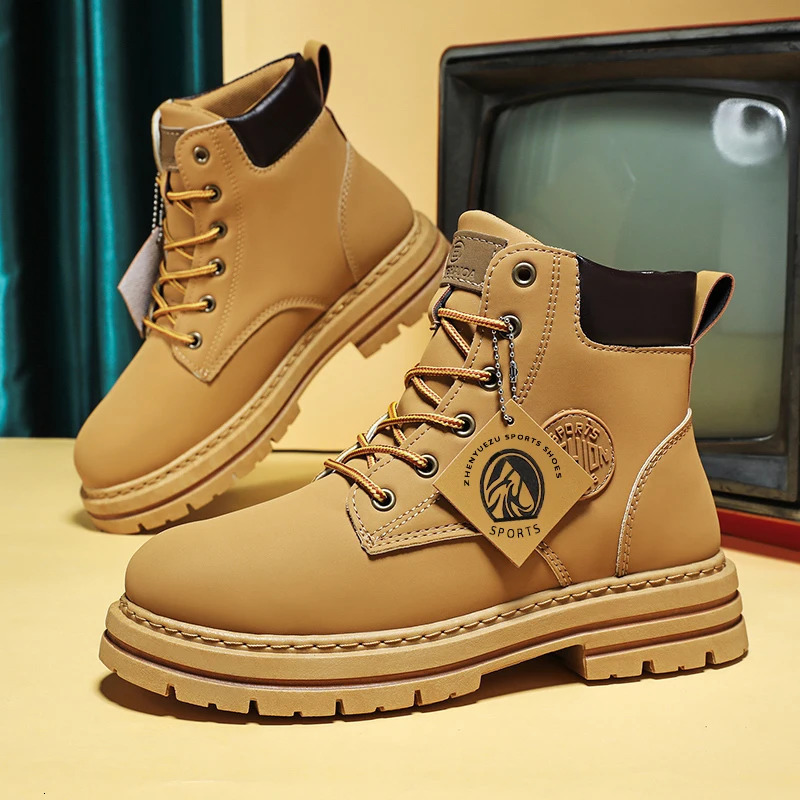 Men Shoes Fashion Motorcycle Boot Waterproof Leather Boots Spring LaceUp Platform High Top for Botas Hombre 250725