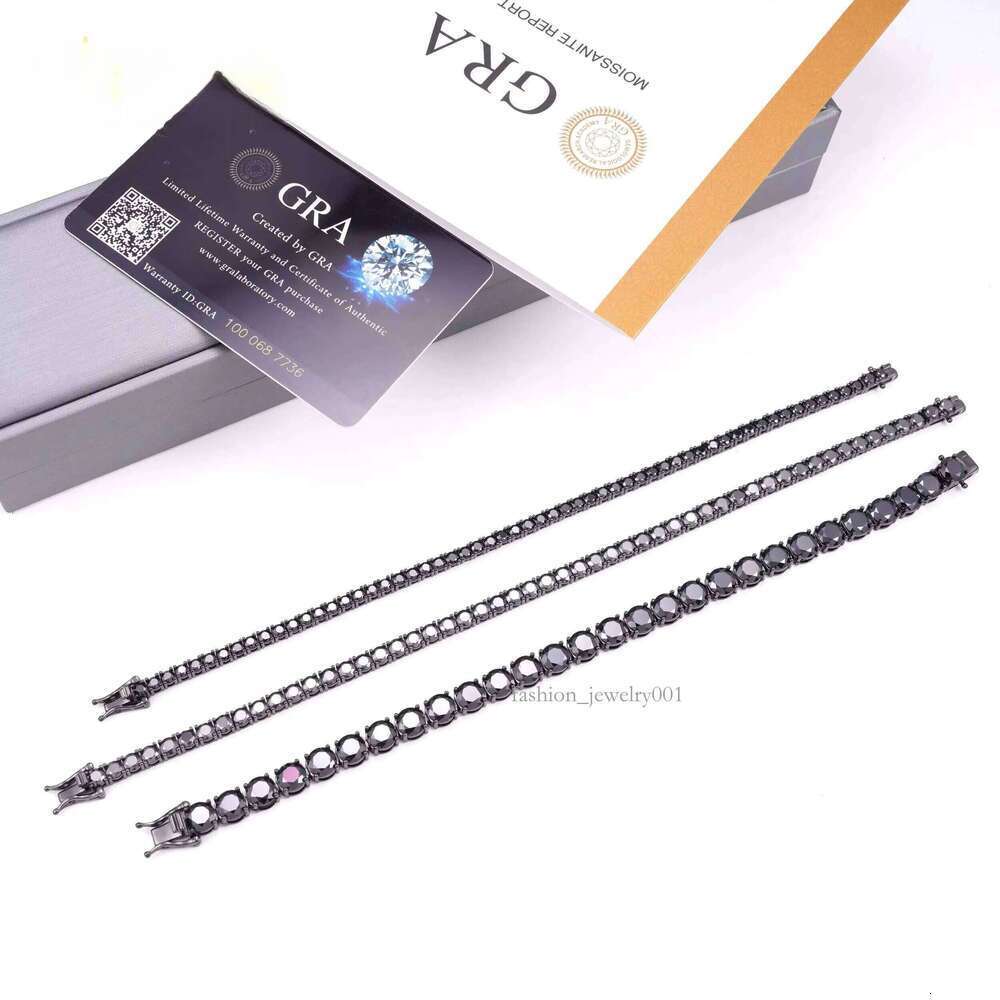 GRA Certificate Double Safety Clasp Hip Hop Sier Black Moissanite Dia Tennis Chain Bracelet