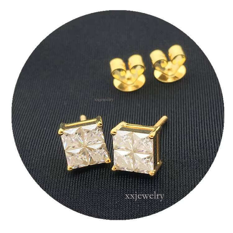 Designer Earrings10K Real Gold Solid Twist Back Carbon Silicon Stone Stud Women's Earrings