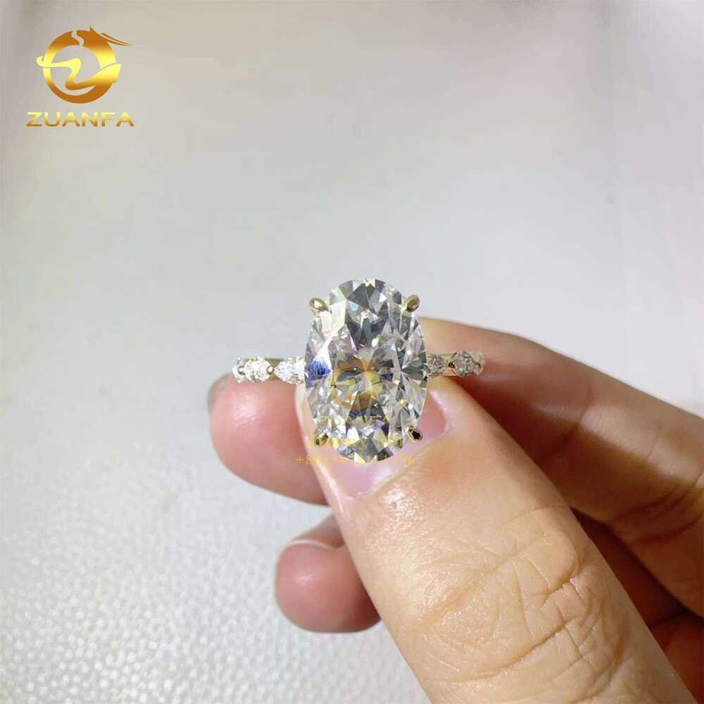 14k Yellow Gold 4.5ct Iced Crushed Oval Marquise Moissanite Dia Engagement Wedding Band Ring Women Gift GRA Certificate