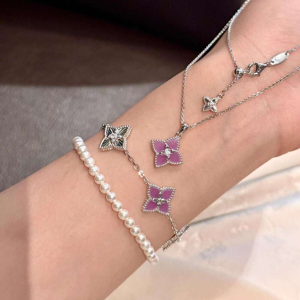 2025 New Luxury Jewelry Designer Bracelet Set Purple Four Leaf Flower Copper Exquisite Premium Clover Necklace Diamond laser shines brightly