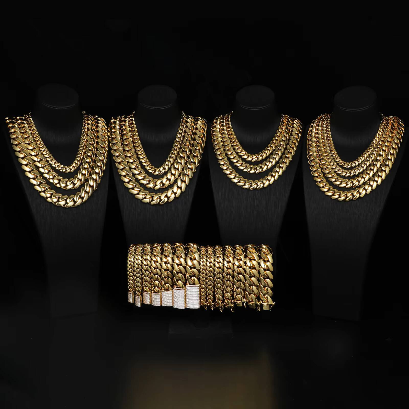 Jewelry Wholesale Bulk 10 Pcs/set 10-22mm 10K 14K 18K 24K Gold Heavy Choker Cubana Solid Miami Cuban Link Chain Necklace for Men