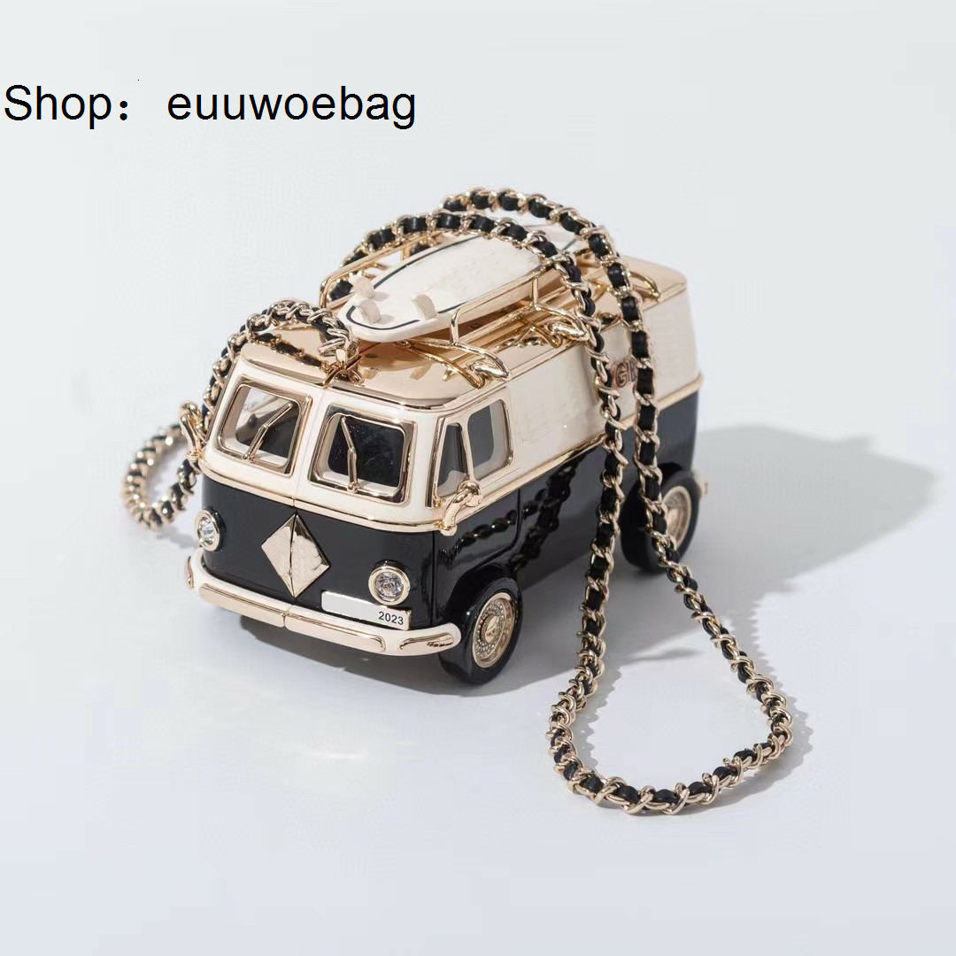 12A Designer Golden Mini Van Shaped Dinner High Quality Cute Clutch Bags Gold Hardware Buckle Closure Bus Handbags Women Fashion Chains Evening Purse