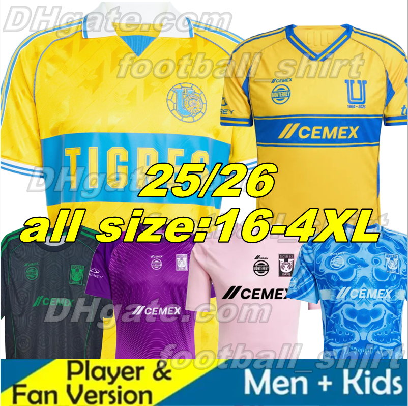 25 26 UANL Tigres soccer jerseys GIGNAC LIGA MX FC BRUNETTA S.CORDOVA Player Version Football Shirts 2025 2026 Goalkeeper OZZIEL Men Women Uniforms kids kits set