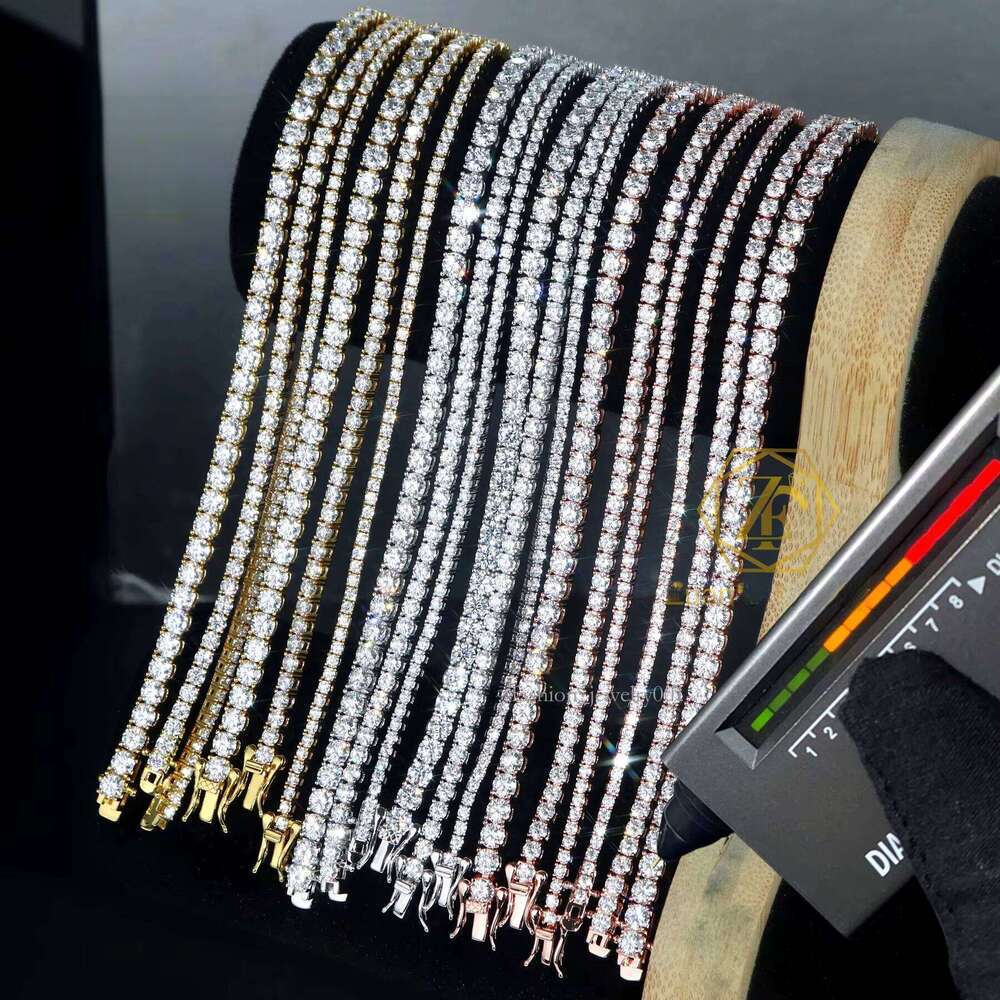 Factory Price Sier Chain D Color 2mm 3mm 4mm Dia Hiphop Jewelry Moissanite Tennis Link Necklace