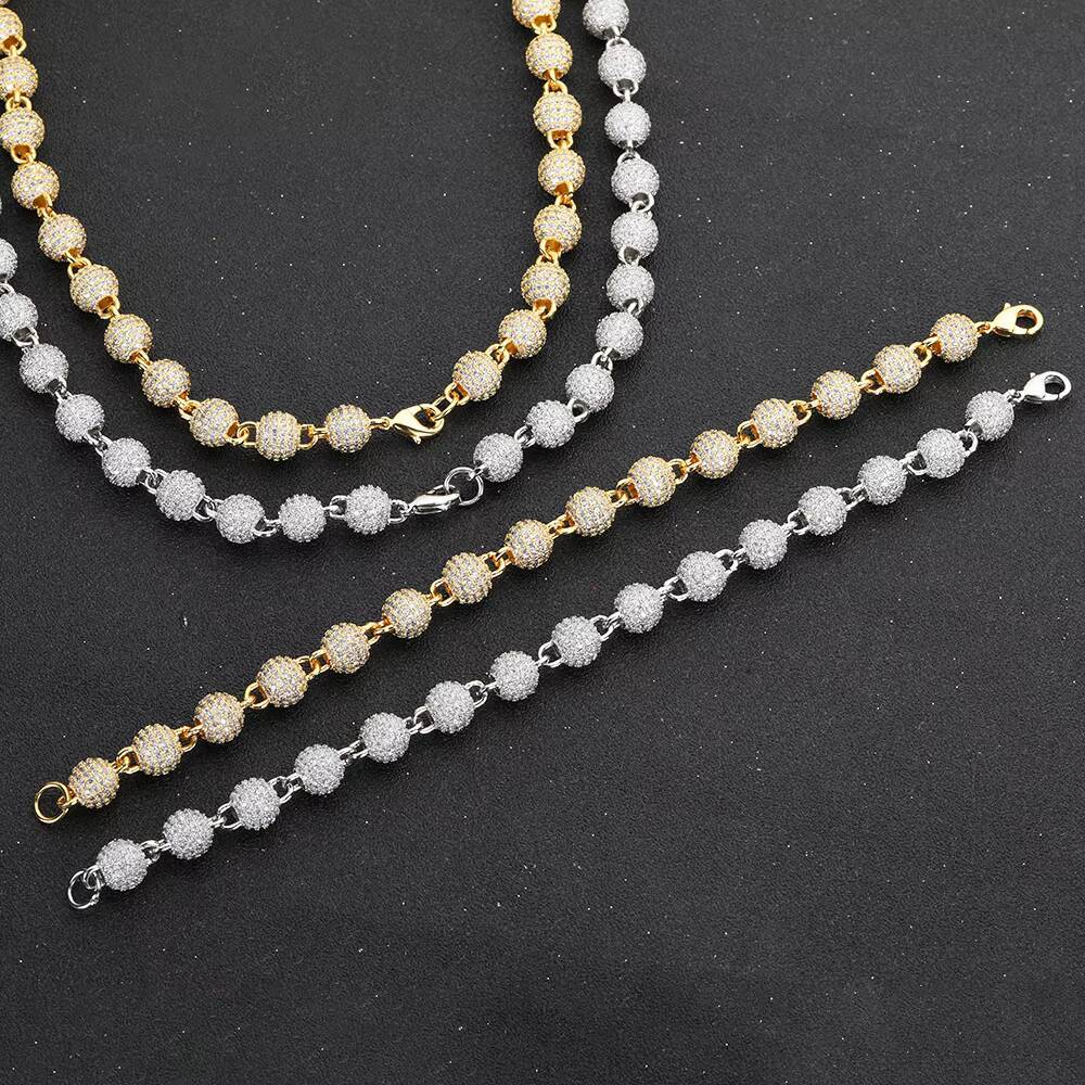 Hip Hop Iced Out Moissanite 8mm Round Bead for Bracelet 18K Gold Plated Women Men Jewelries