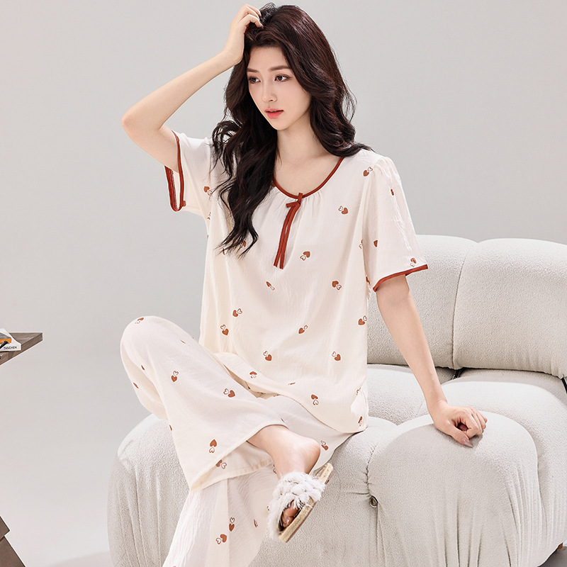 X205-Spring and summer women's cloud cotton pajamas short-sleeved trousers two-piece suit soft and comfortable loose casual cost-effective