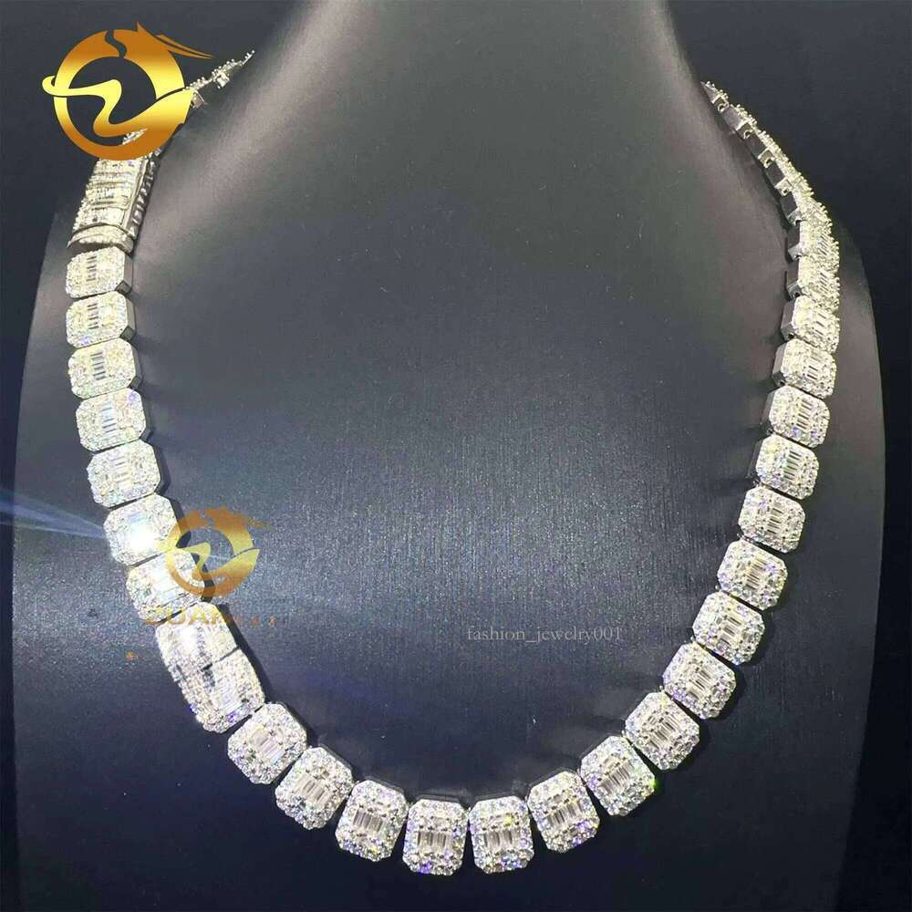 Fashion GRA Certificates Sier 13mm Iced Out Hip Hop VVS1 baguette Moissanite Dia Cluster Tennis Chain Necklace