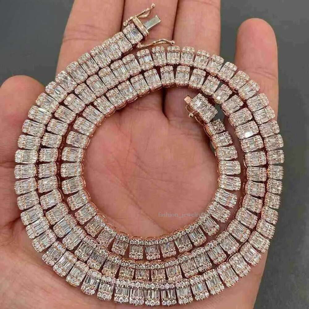 Hot Selling Elegant Baguette Necklace Iced Out Rose Gold Plated S Vvs Dia Sier Moissanite Tennis Chain