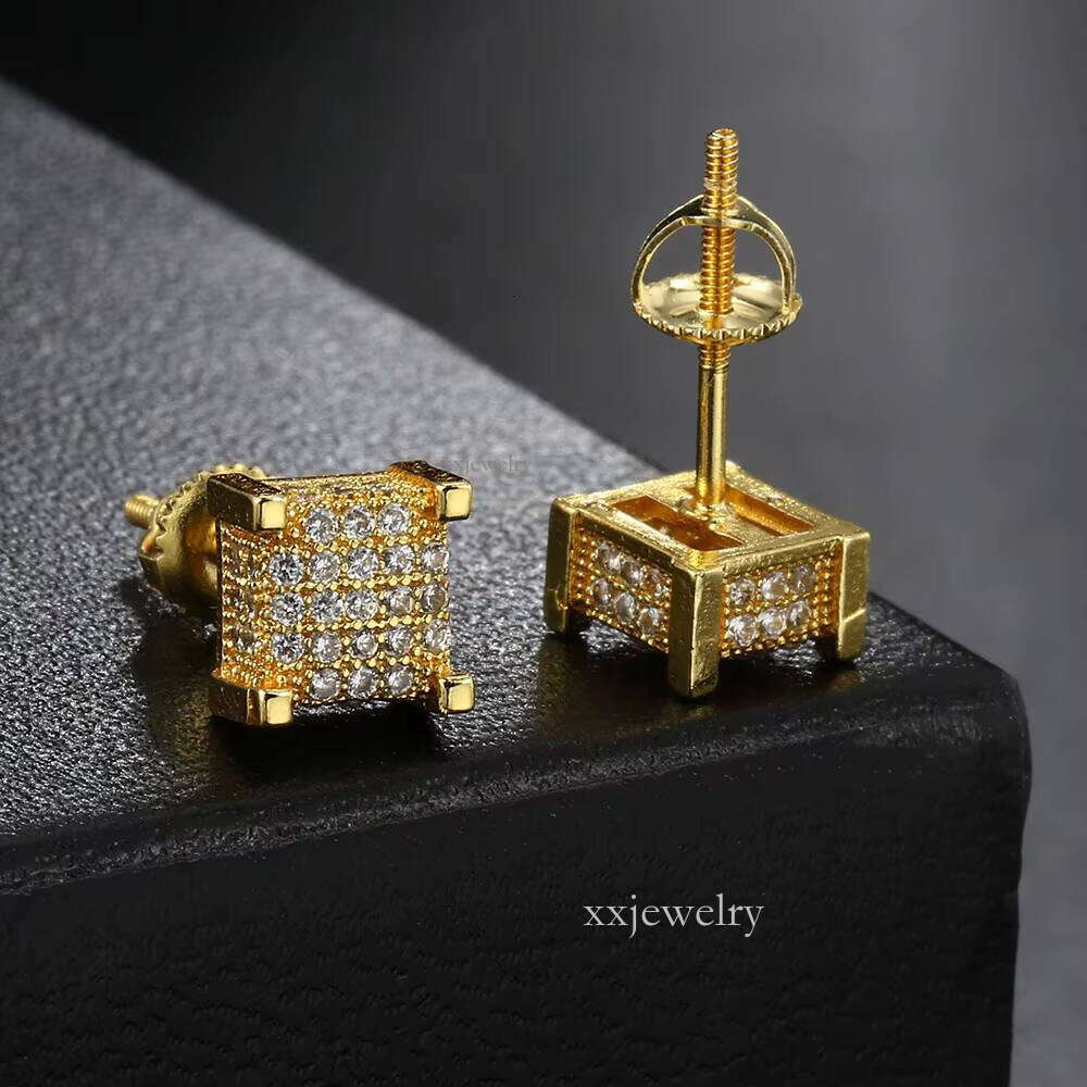 Hip-hop style earringsMen's Hip Hop Zircon Moissanite Crystal Jewelry Rhinestone Sier Women's Gold Stud Earrings