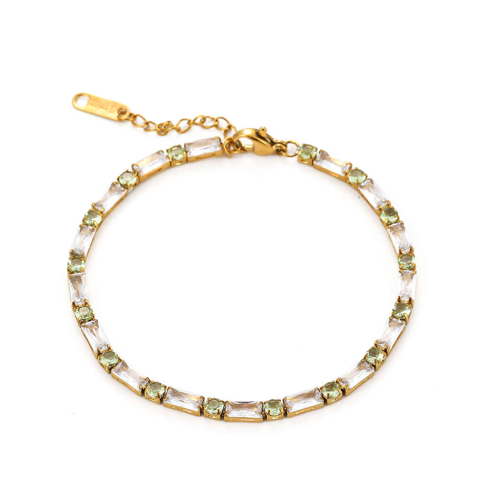 INS Luxury jewelry designer bracelet tennis bracelet high-end fashion full diamond stainless steel bracelet 18K gold emerald zircon titanium steel jew