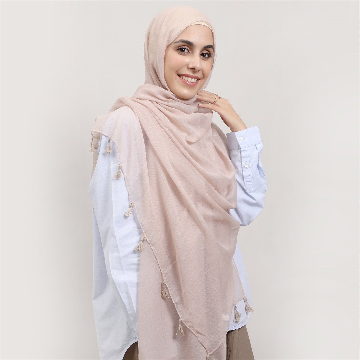 K1489 Small fresh solid color thin flat scarf breathable hanging beard tassel female shawl headscarf gauze scarf