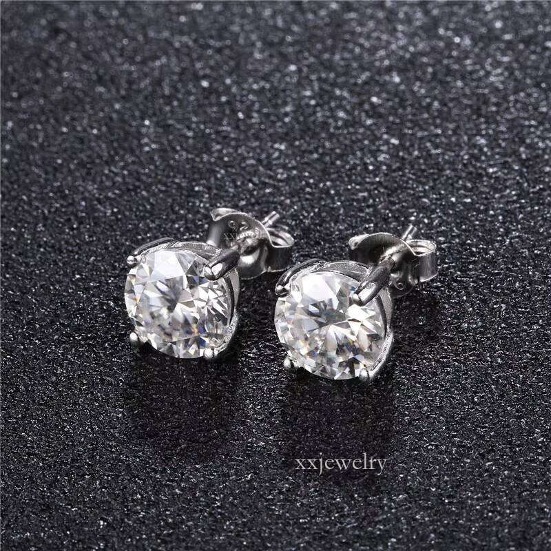 Hip Hop 1 Pair of Sterling Sier Pearl Glossy Stone Laboratory Stud Copper Earrings for Women and Men