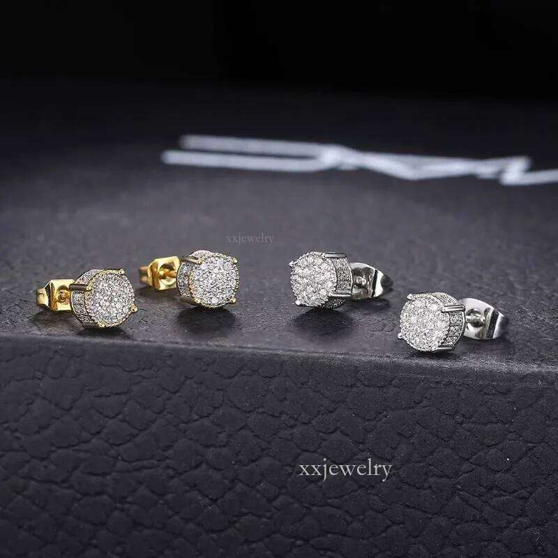 Morganite stud earrings for men - vintage style gold-plated earrings, punk-style ice crystal diamond earrings, hip-hop style women's accessories