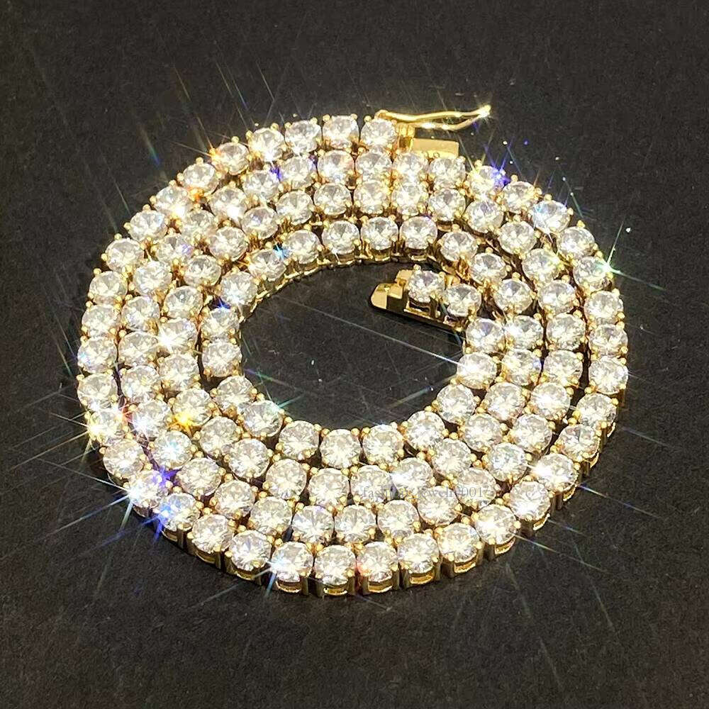 Hip Hop Silicon Stone Sterling Sier Vvs Cubic Zirconia 4mm White Gold Tennis Chain