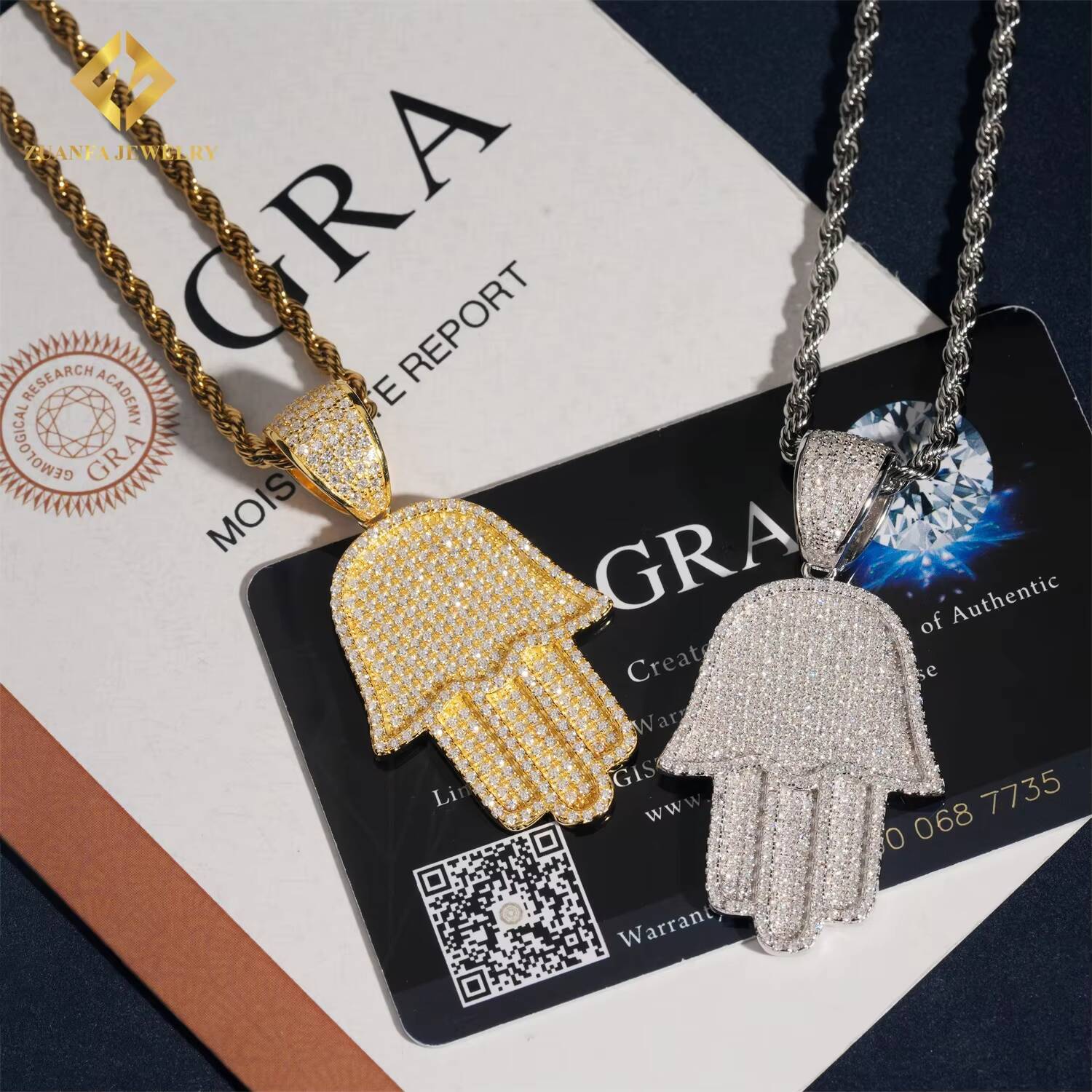 GRA Certificate Hip Hop VVS Moissanite Jewelry Charm Pendant 925 Solid Silver Custom Iced Out Diamond Hamsa Hand Pendant