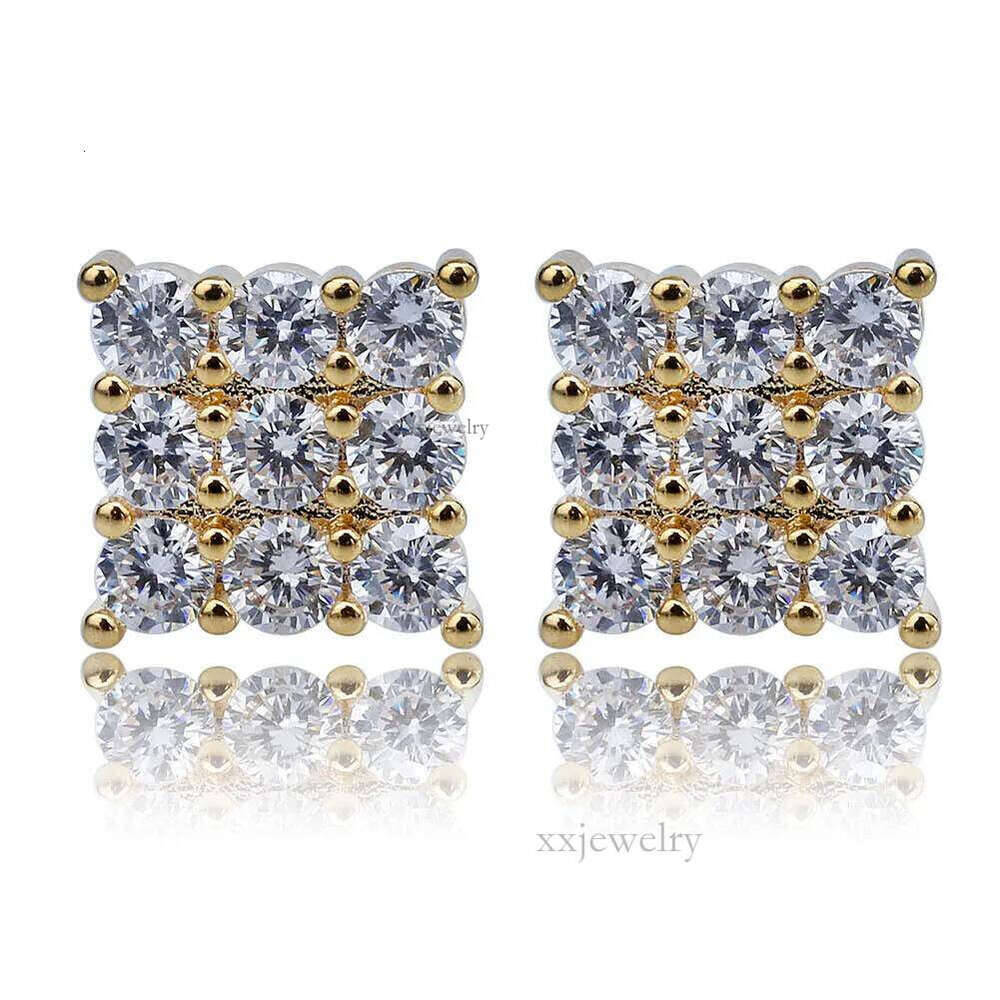 Gold Plated Hip Hop Cubic Zirconia Square Stud Earrings for Men Women Iced Out Dia Earring Studs Ear Piercing Punk Rock Rapper Jewelry Wholesale
