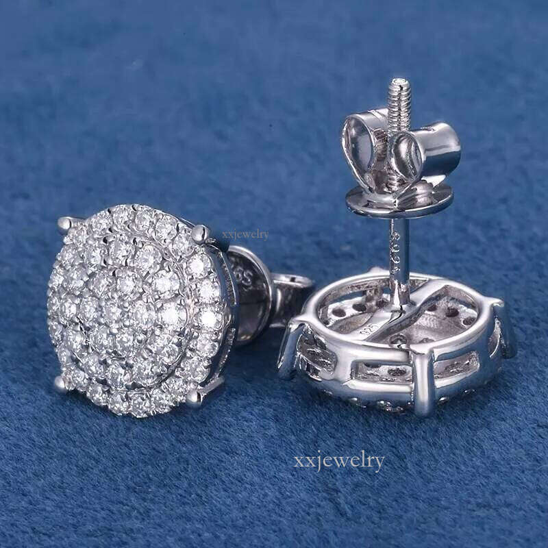Iced out D VVS Round Brilliant Cut Moissanite Lab Dia S Sier 10K 14K Solid Filled Gold Studs Earrings for Men Women