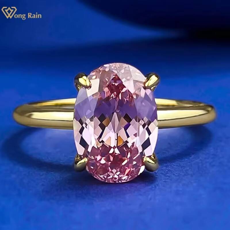 MEENOY S925 Sterling Silver Minimalist 18K Gold Plated Oval Gemstone Couple Wedding Ring for Girls