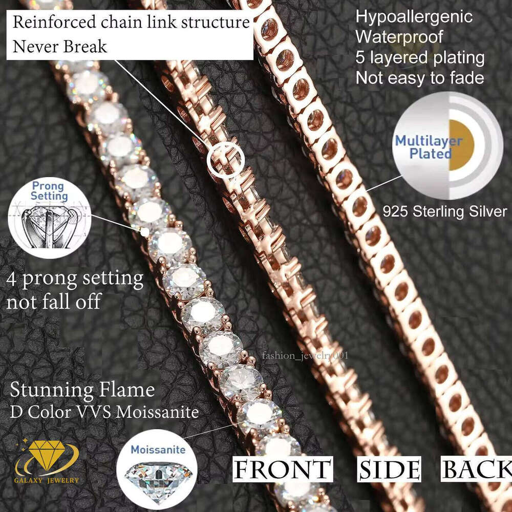 Cheapest Price Hip Hop Sier 2mm 3mm 4mm 5mm 6.5mm VVS Dia Necklace Moissanite Tennis Chain