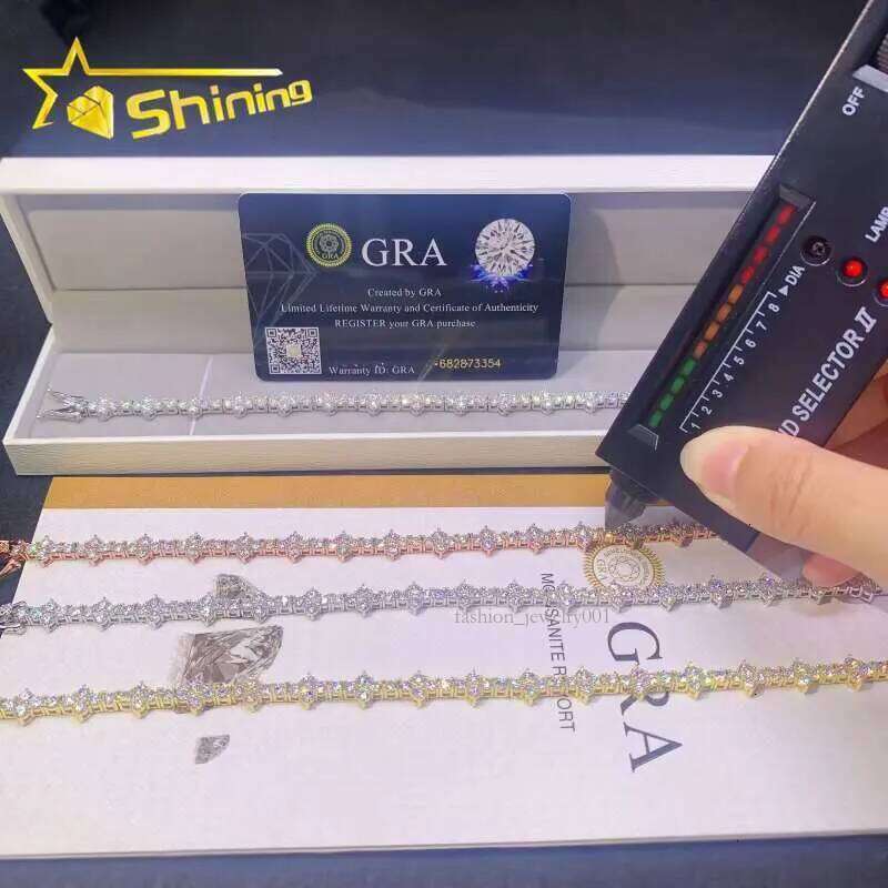 Shining Jewelry Pass Tester S Sier 3mm VVS Moissanite Bracelet Cross Design Dia Tennis Chain