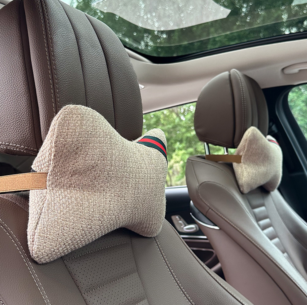 Seat Cover Interior Cotton Linen Four Seasons Bone Butterfly Shape Breathable Winter Summer Pair Car Use Car Pillow Neck Pillow Headrest Pillow 250726