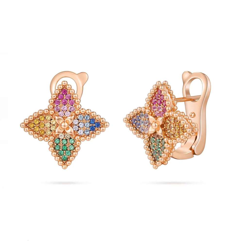 New Summer Hot Luxury Jewelry Designer Necklace Earrings Colored Dopamine four-leaf clover Necklace Premium Color Diamond Clover Earrings Necklace Set