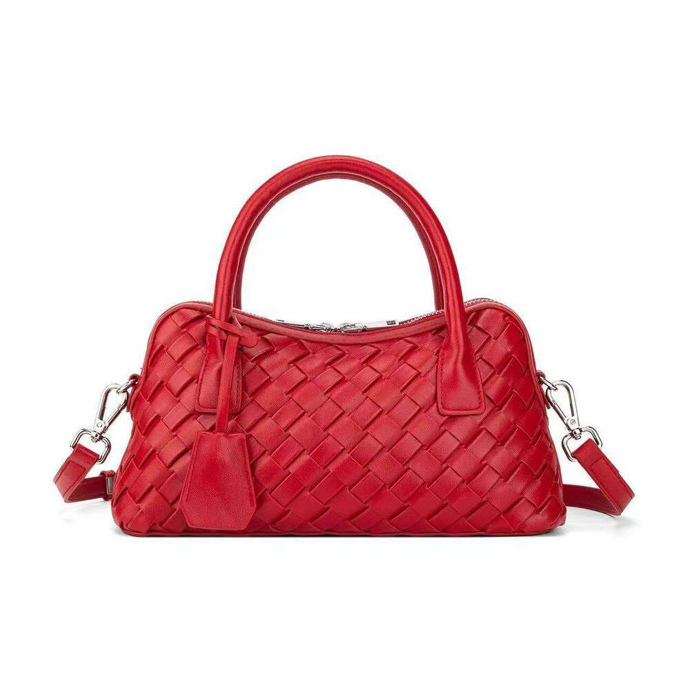 2025 Women Design New Woven Bowling Bag Single Shoulder Crossbody Boston Retro Handbag