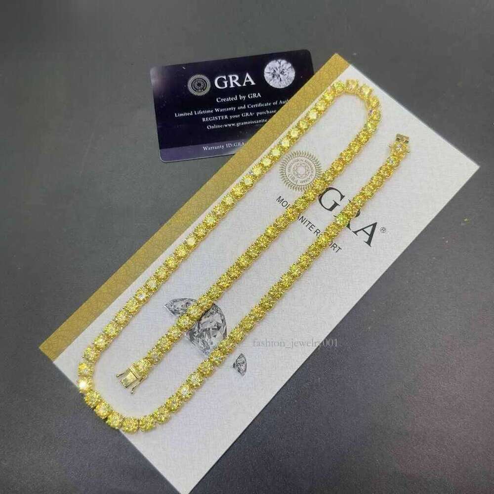 GRA Certified HipHop Sterling Sier 6.5mm Canary yellow Moissanite 16in 18in 20in 22in 24in Choker Tennis Chain Necklace