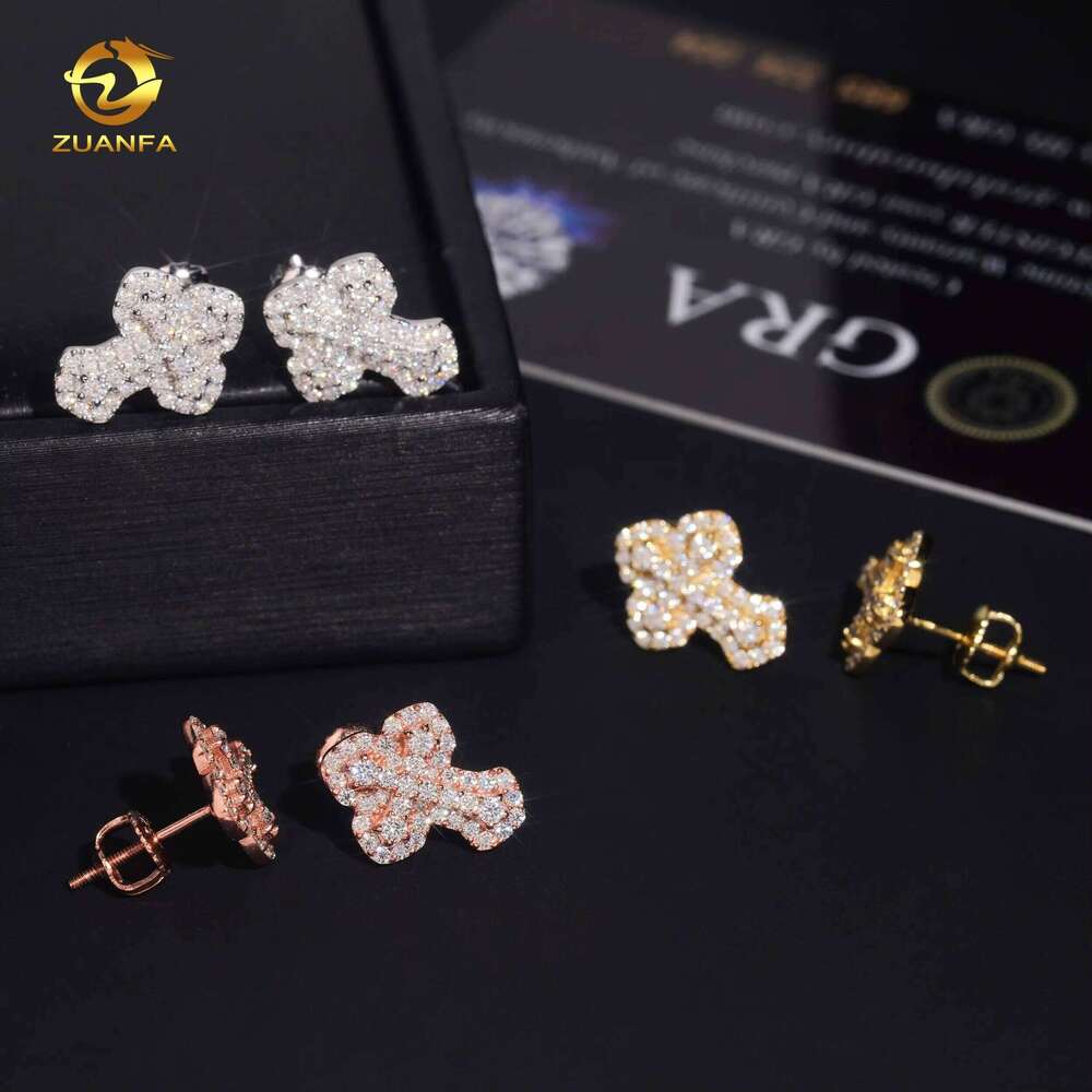 Fashion Men's Screw Back D VVS Moissanite Iced Hip Hop Accessories Sier Cross Earrings