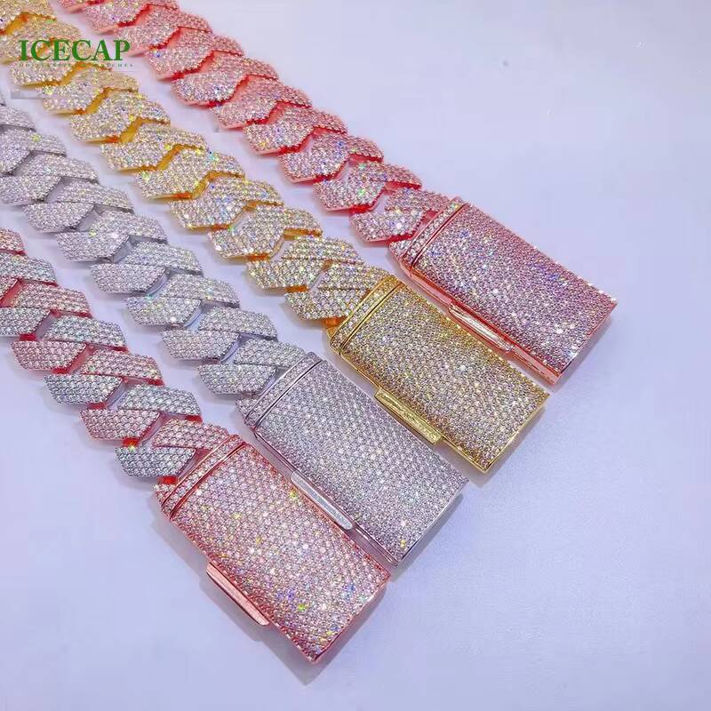 Miami Fashion Cuban Chain Gold Plated Hip Hop Pop Cuban Necklace Moissanite Diamond Necklace Cuban Chain Link