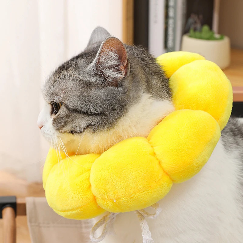 Sunflower Pet Collar Adjustable Anti-Bite Surgery Anti-Lick Wound Healing Cat Protection Collars Soft Plush Elizabethan Collar 250731