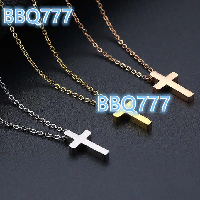 Cross Border Simple Personality Cross Necklace 18K Gold Short Stainless Steel Choker Mens and Womens Retro Pendant