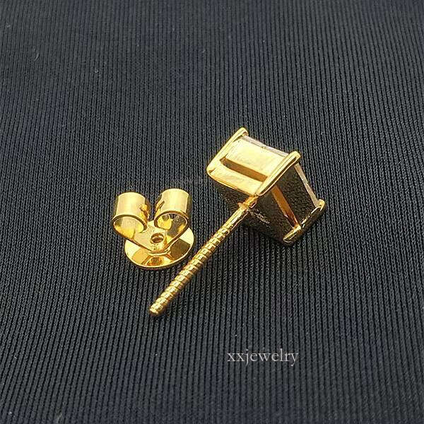 Designer Earrings10K Real Gold Solid Twist Back Carbon Silicon Stone Stud Women's Earrings