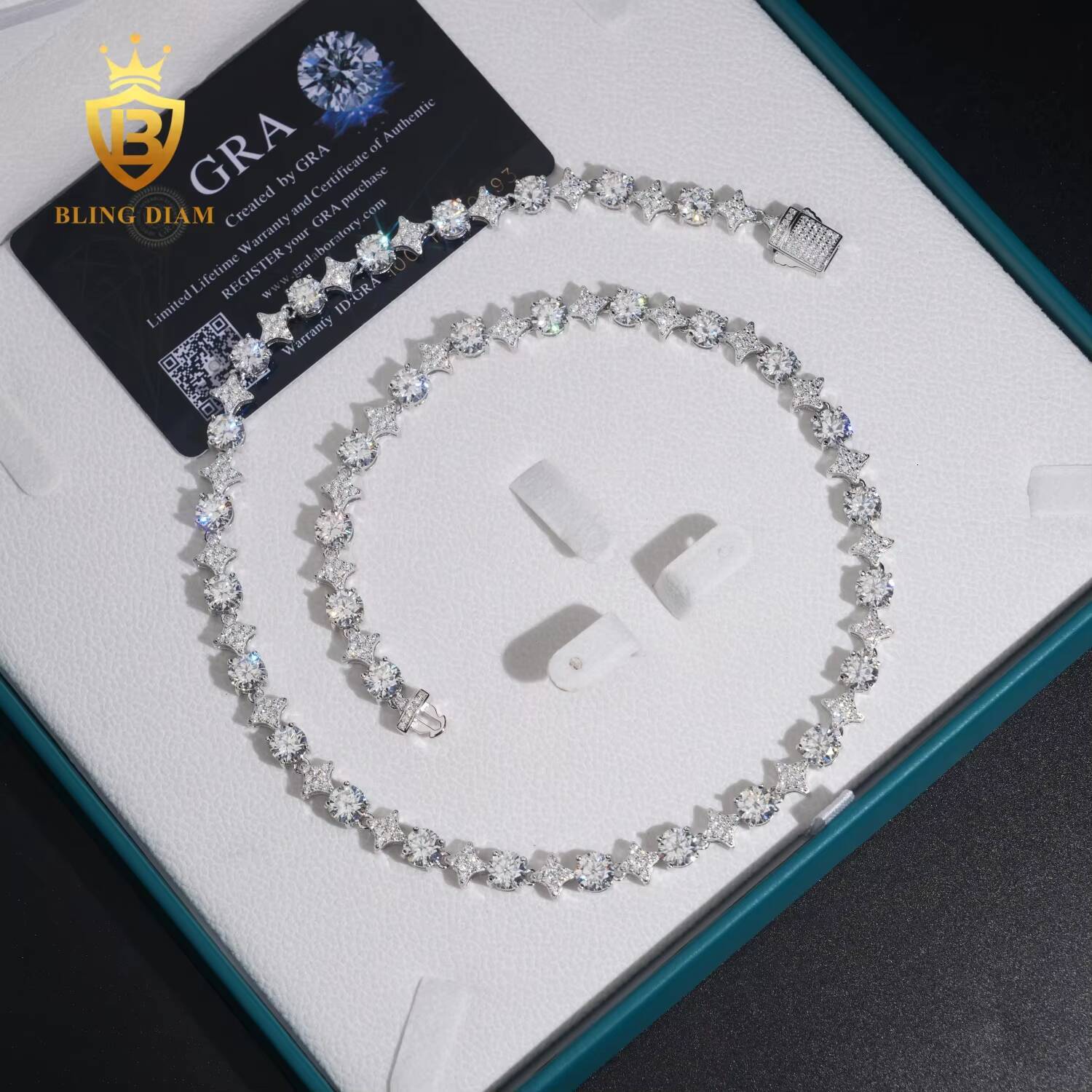 Design New 8mm Iced Out Fashion Star Shape Tennis Chain 925 Silver Moissanite Necklace Bracelet Pass Diamond Tester