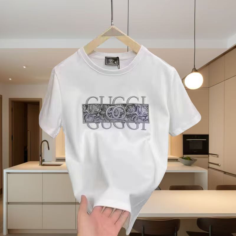 Teen Boys Heavyweight Cotton Men's Embroidered Tee - 2025 Summer Crew Neck Streetwear Top