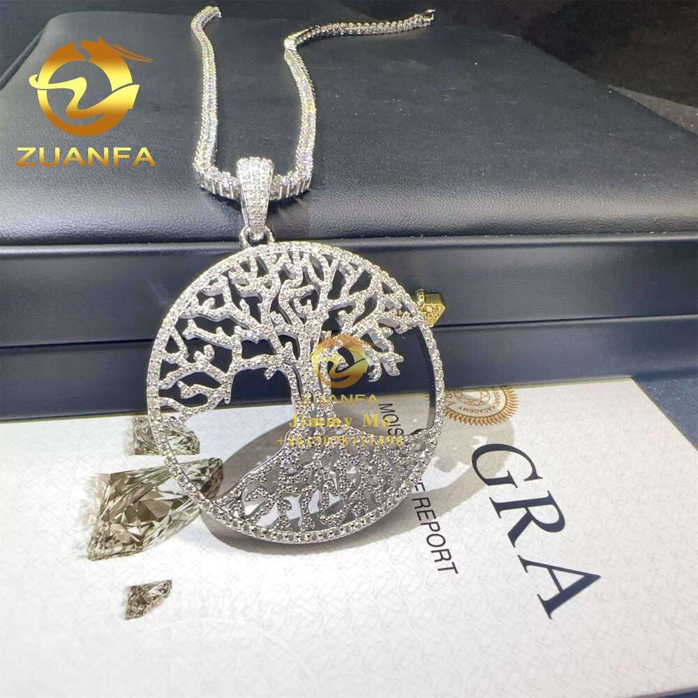 2" Diameter Iced Out Custom Made Sier Hip Hop Jewelry VVS Moissanite Dia Tree of Life Round Pendant Necklace
