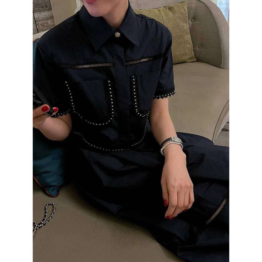 Elegant Two Piece Sets For Women Lapel Short Sleeve Tops High Waist A Line Pleated Skirts Solid Set Female Summer