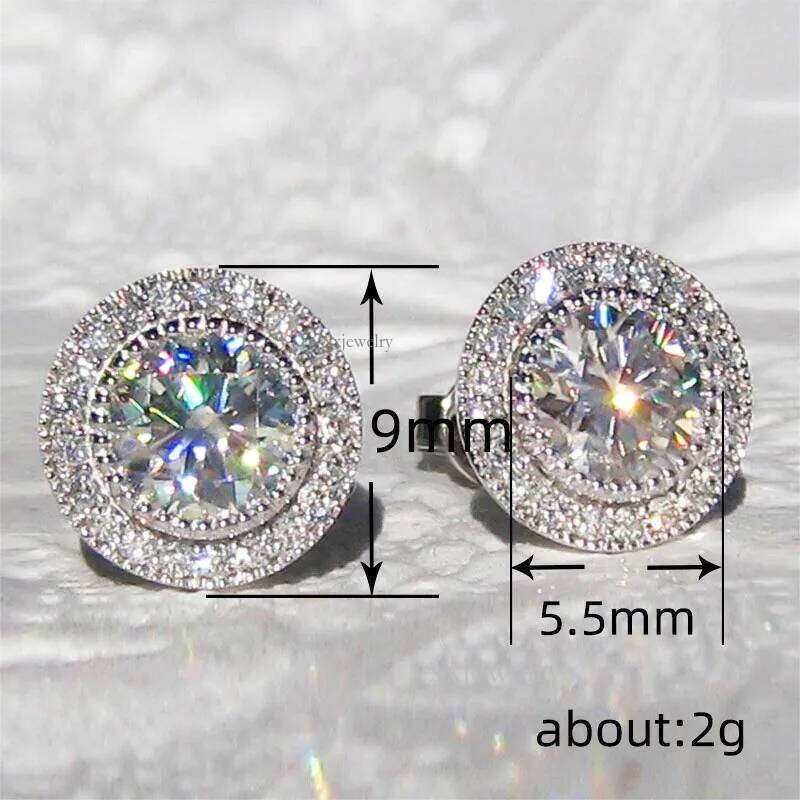 Cubic Zirconia Stud For Women Men Real Gold Sier Plated Sparkling CZ Crystal Designer Simulated Dia Round Earrings Party Jewelry