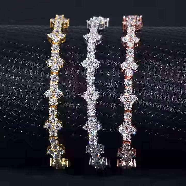 New Design Fashion Women's Sier VVS Silicon Stone Iced Four-Leaf Clover Cross Tennis Chain Bracelet