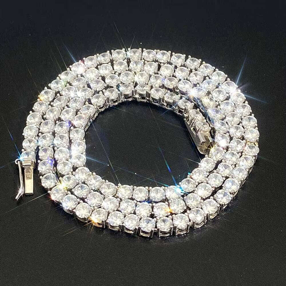 Hip Hop Silicon Stone Sterling Sier Vvs Cubic Zirconia 4mm White Gold Tennis Chain