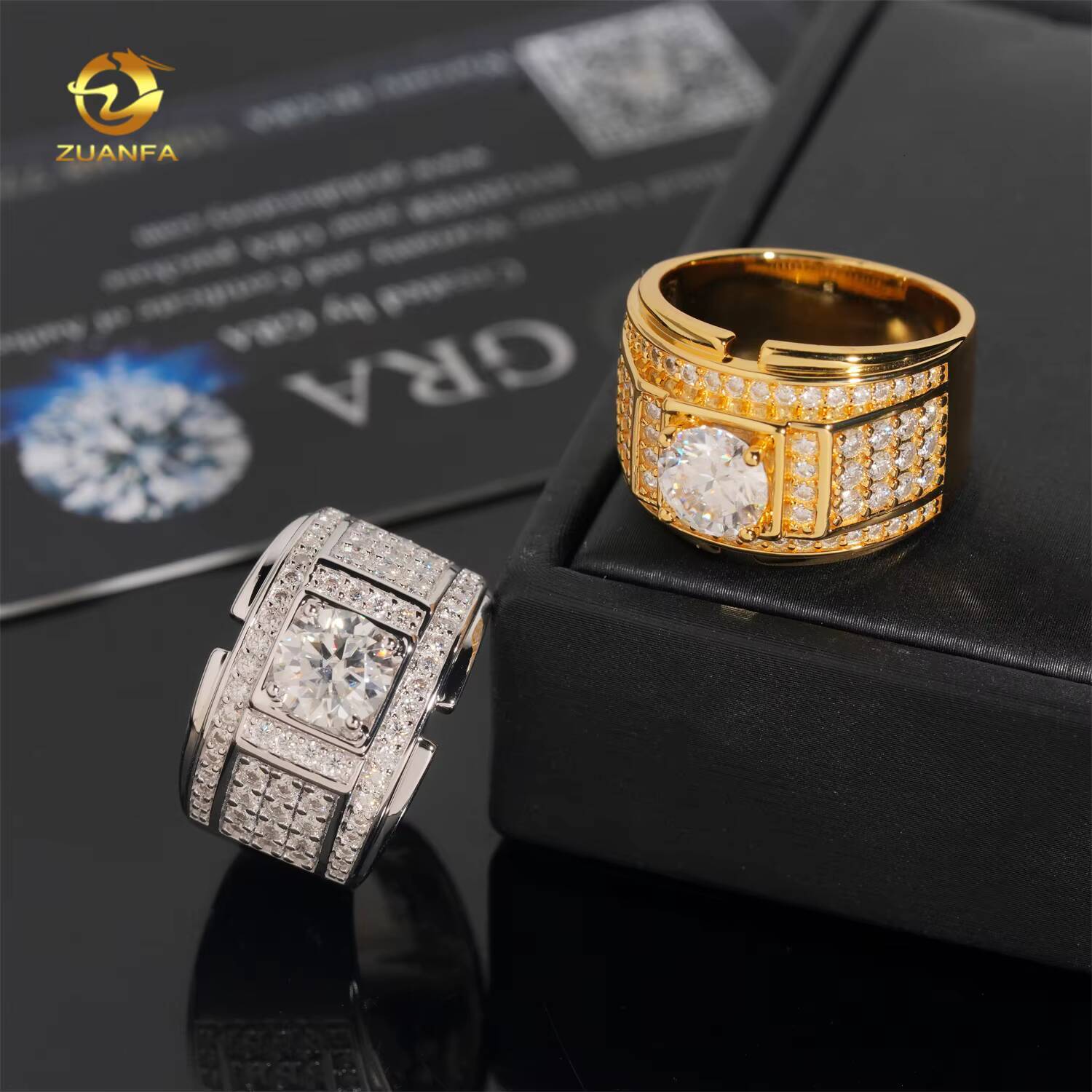 Ready Shipping Iced Out Mens Moissanite Ring 925 Silver Lab Diamond MOissanite Rings Hip Hop Ring Pass Diamond