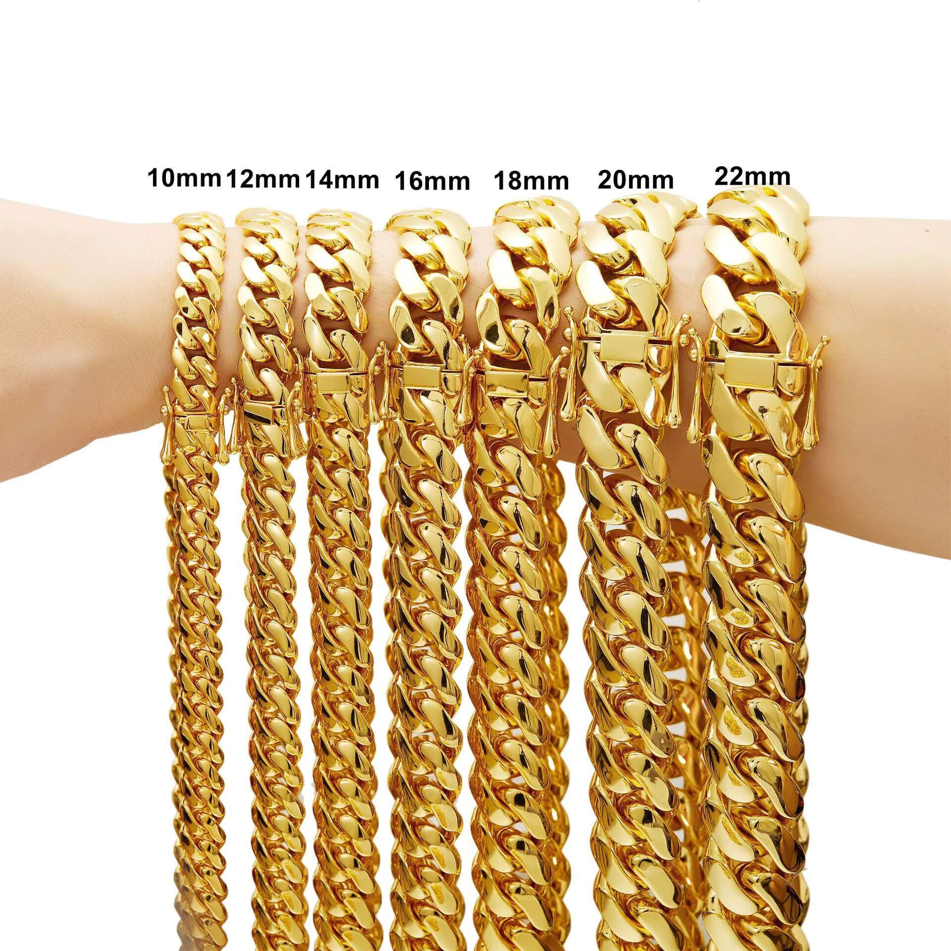 Wholesale Mens Stainless Steel Miami Cuban Link Necklace Hiphop Chain with Gold Plating Non-Tarnish Trendy Style for Men Women